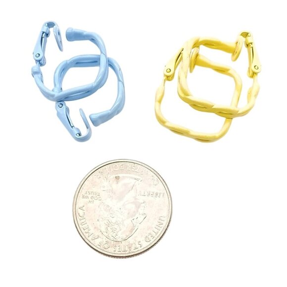 Vintage Enamel Hoop Earrings Bundle, Lot of Pastel Yellow and Baby Blue Fairy - Picture 3 of 3